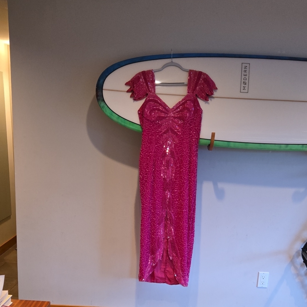 Stunning Vintage Silk Pink Beaded Dress